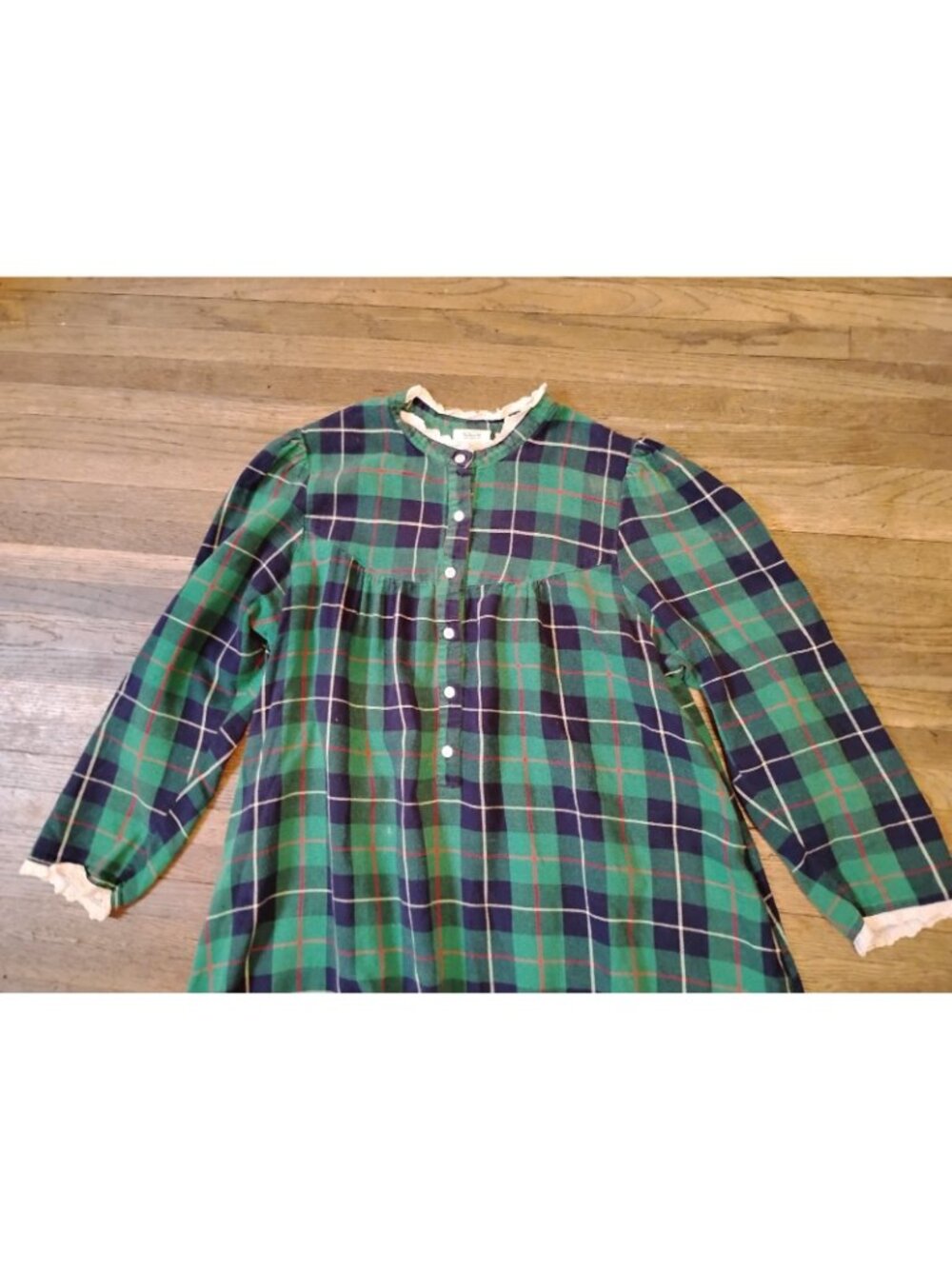 Vtg Talbots Flannel Nightgown Plaid Ruffle Hem Lace Grandmacore Winter Prairie M - Picture 2 of 9